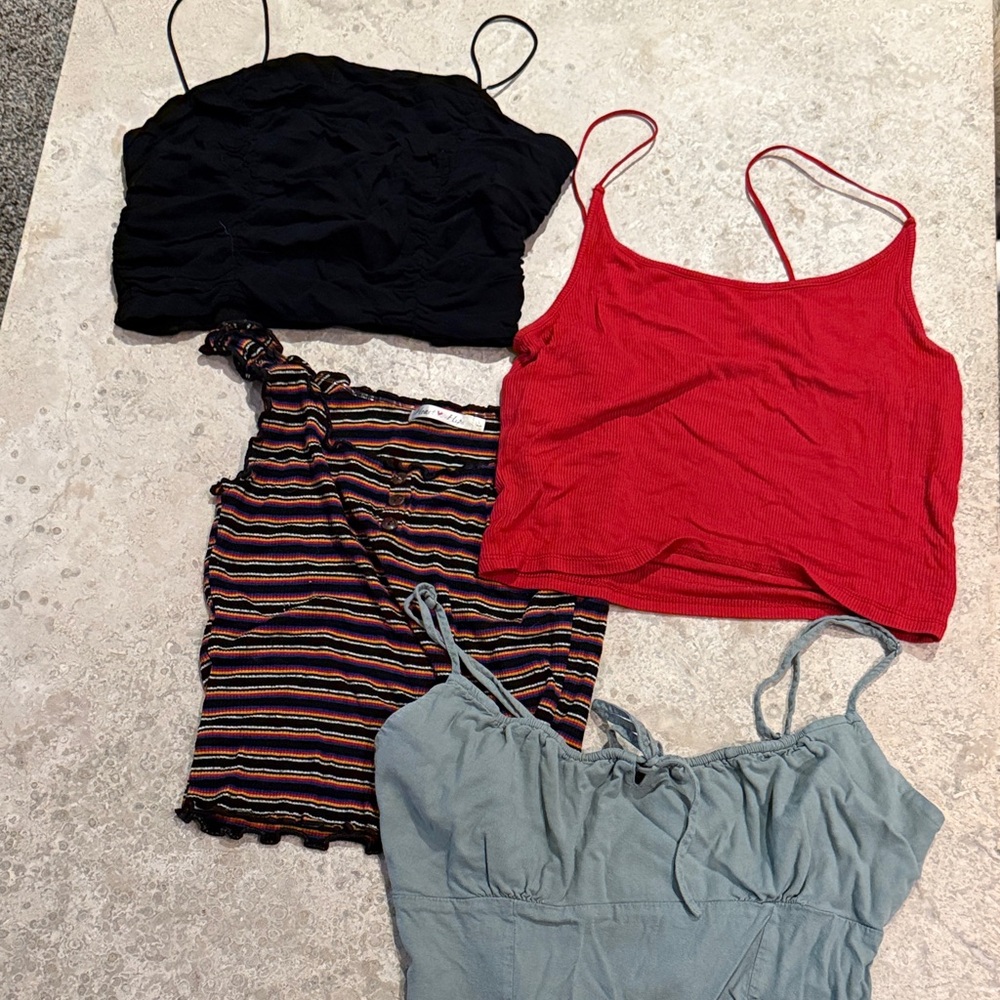 Bundle of 4- Stylish Women's Tops Set - Black, Red, Striped, Blue